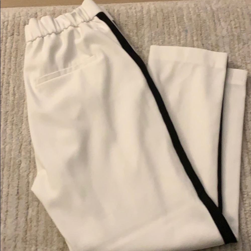 White dress pants with black stripe